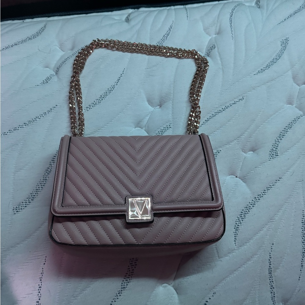 Victoria's Secret Quilted Shoulder Bag - Mauve with Gold Chain